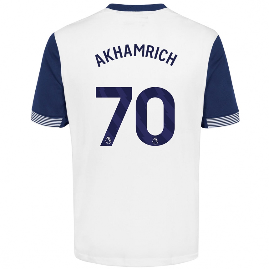 Kids Football Yusuf Akhamrich #70 White Blue Home Jersey 2024/25 T-Shirt Uk