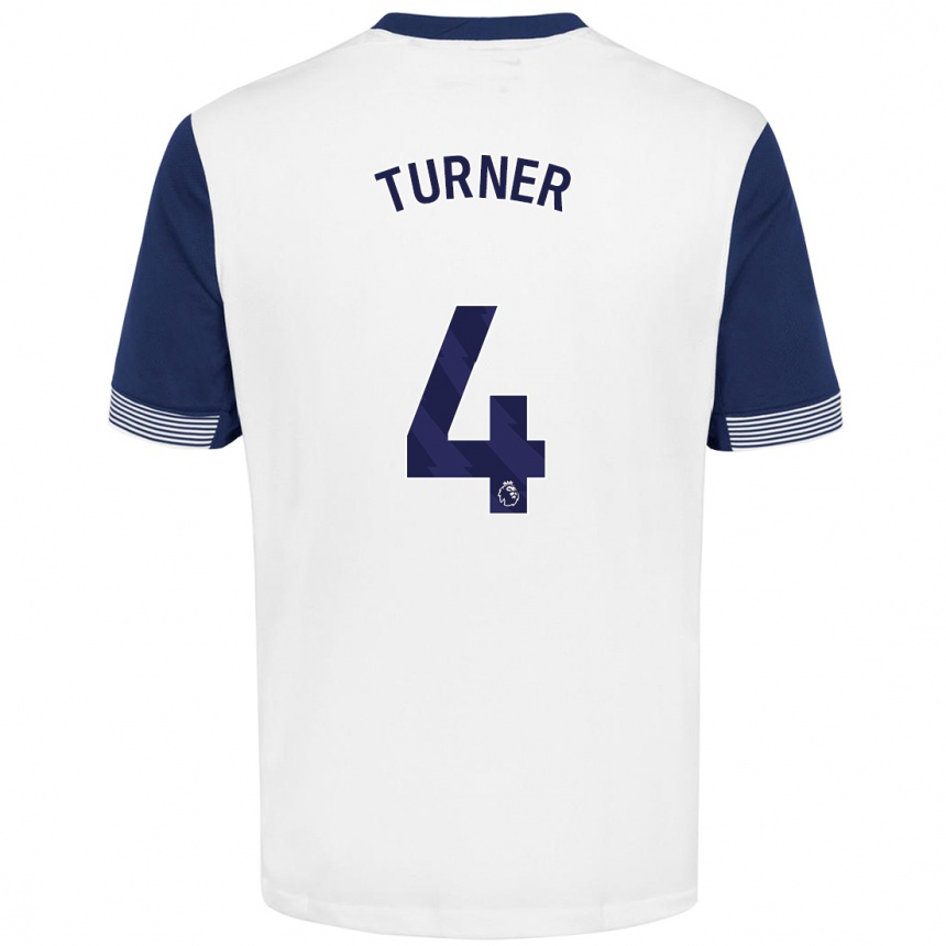 Kids Football Amy Turner #4 White Blue Home Jersey 2024/25 T-Shirt Uk