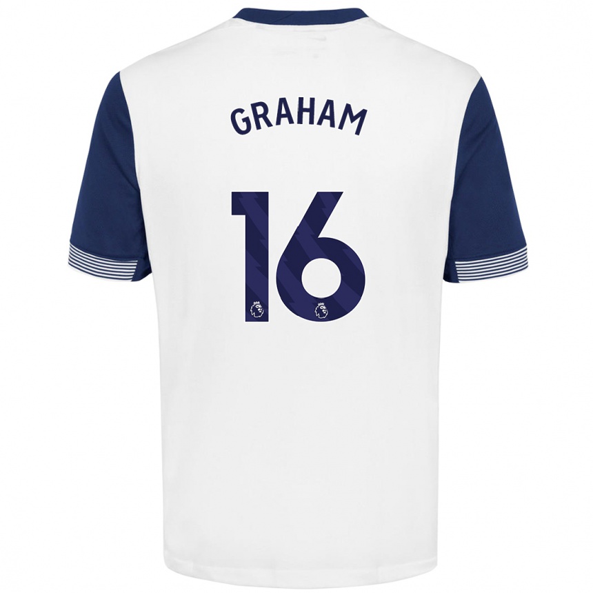 Kids Football Kit Graham #16 White Blue Home Jersey 2024/25 T-Shirt Uk