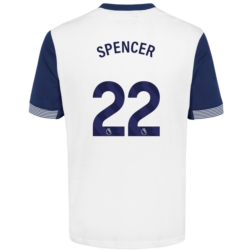 Kids Football Rebecca Spencer #22 White Blue Home Jersey 2024/25 T-Shirt Uk