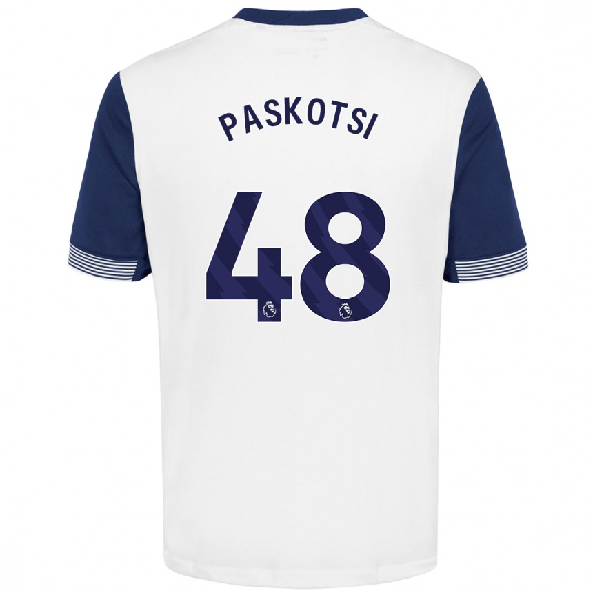 Kids Football Maksim Paskotsi #48 White Blue Home Jersey 2024/25 T-Shirt Uk