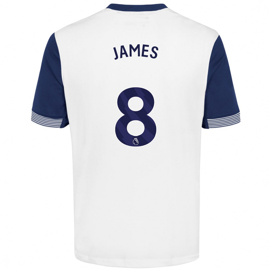 Kids Football Angharad James #8 White Blue Home Jersey 2024/25 T-Shirt Uk