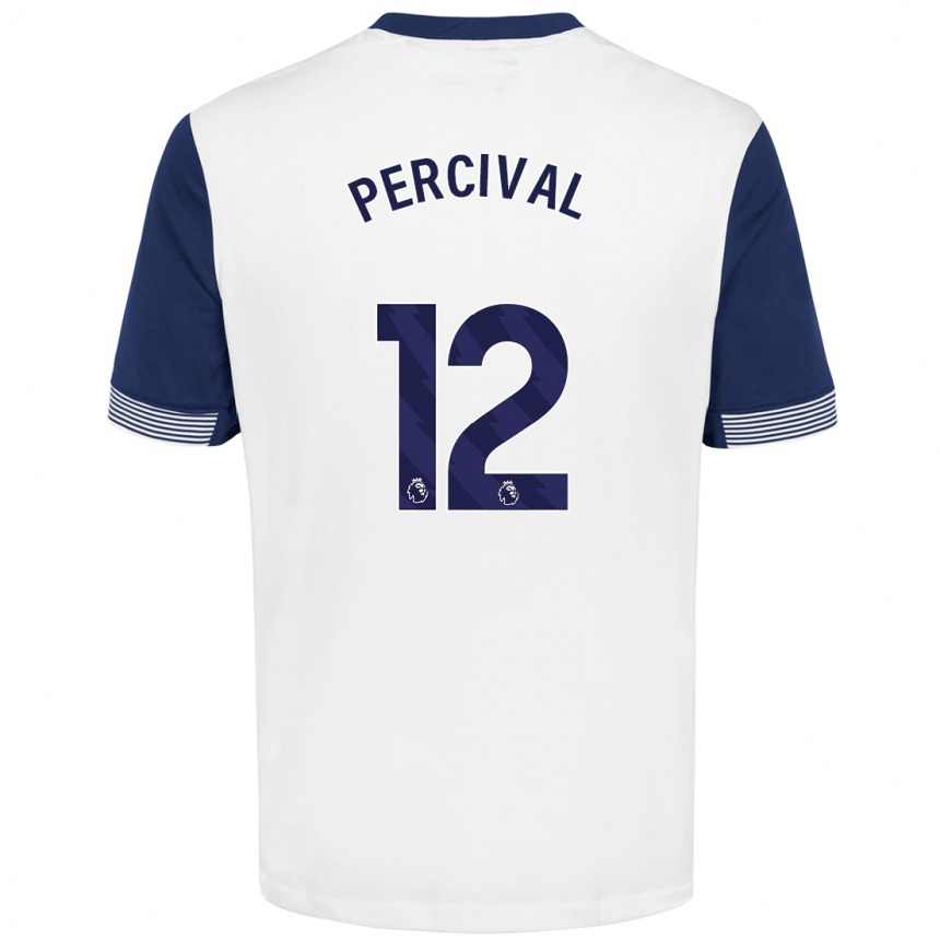 Kids Football Ria Percival #12 White Blue Home Jersey 2024/25 T-Shirt Uk