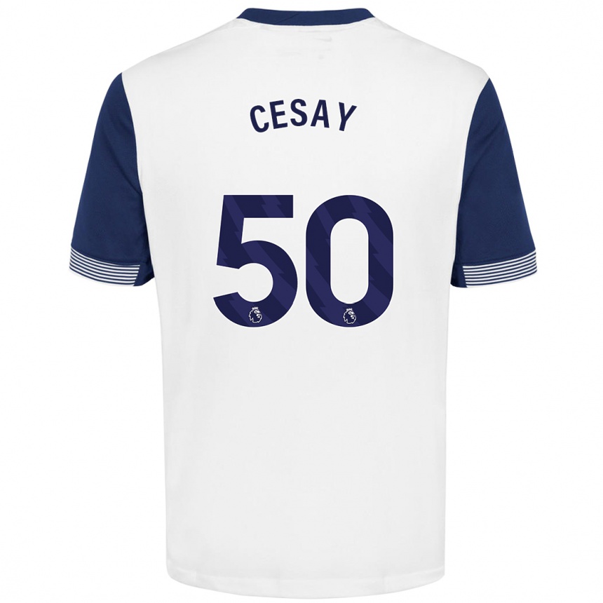 Kids Football Kallum Cesay #50 White Blue Home Jersey 2024/25 T-Shirt Uk