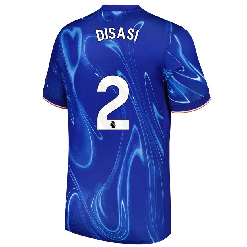 Kids Football Axel Disasi #2 Blue White Home Jersey 2024/25 T-Shirt Uk