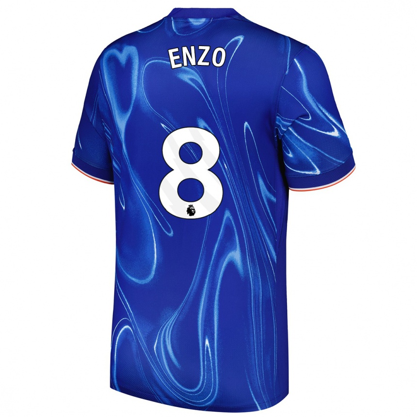 Kids Football Enzo Fernández #8 Blue White Home Jersey 2024/25 T-Shirt Uk