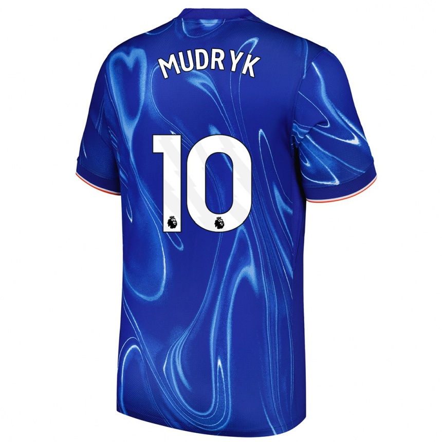 Kids Football Mykhaylo Mudryk #10 Blue White Home Jersey 2024/25 T-Shirt Uk