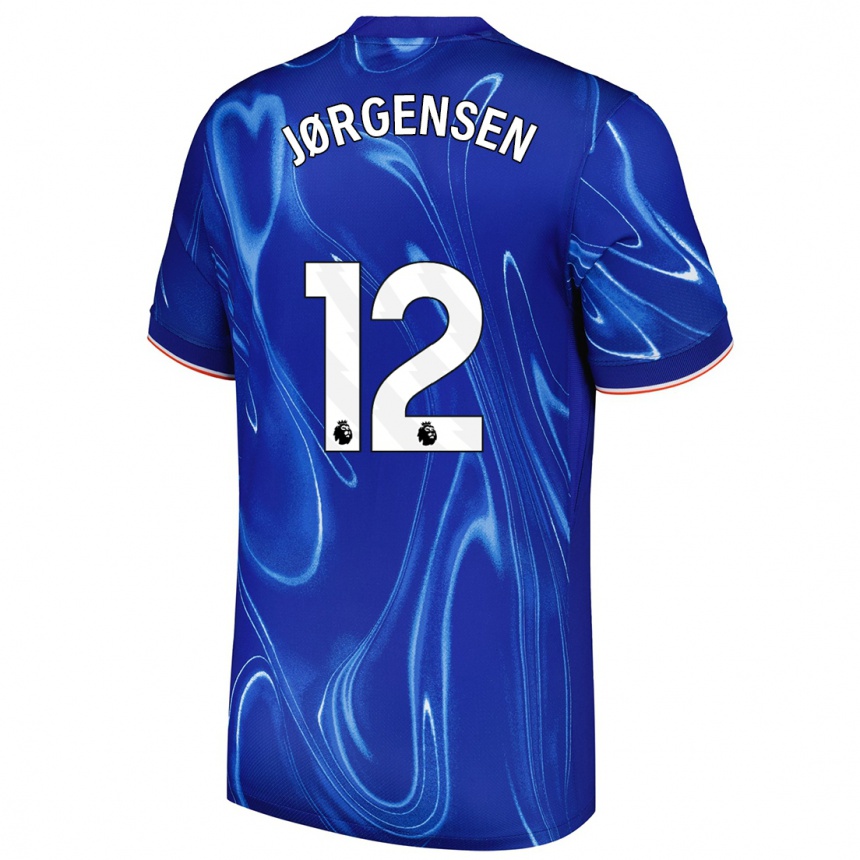 Kids Football Filip Jørgensen #12 Blue White Home Jersey 2024/25 T-Shirt Uk