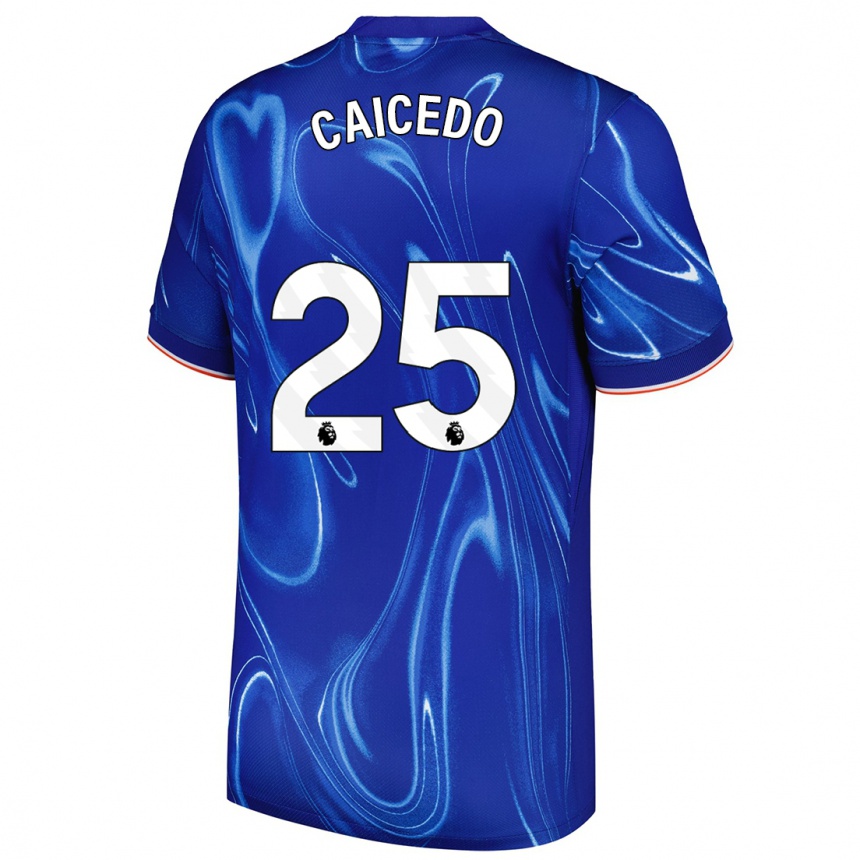 Kids Football Moisés Caicedo #25 Blue White Home Jersey 2024/25 T-Shirt Uk