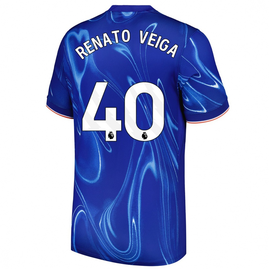 Kids Football Renato Veiga #40 Blue White Home Jersey 2024/25 T-Shirt Uk