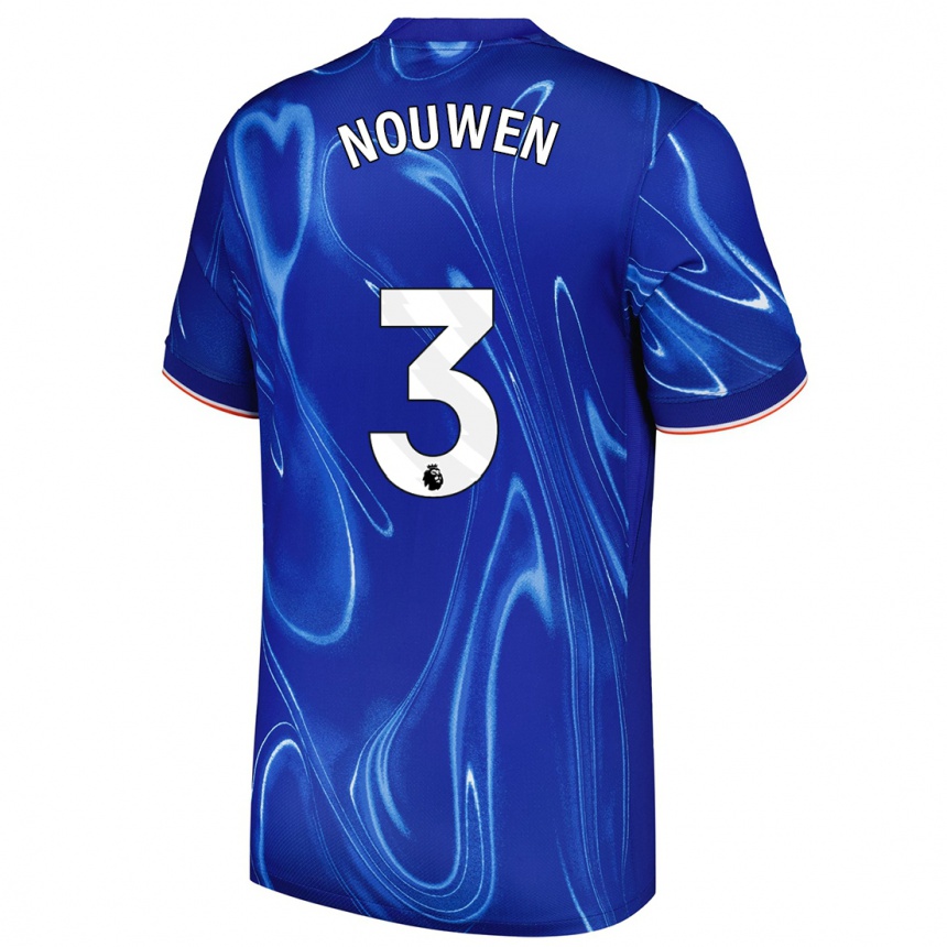 Kids Football Aniek Nouwen #3 Blue White Home Jersey 2024/25 T-Shirt Uk