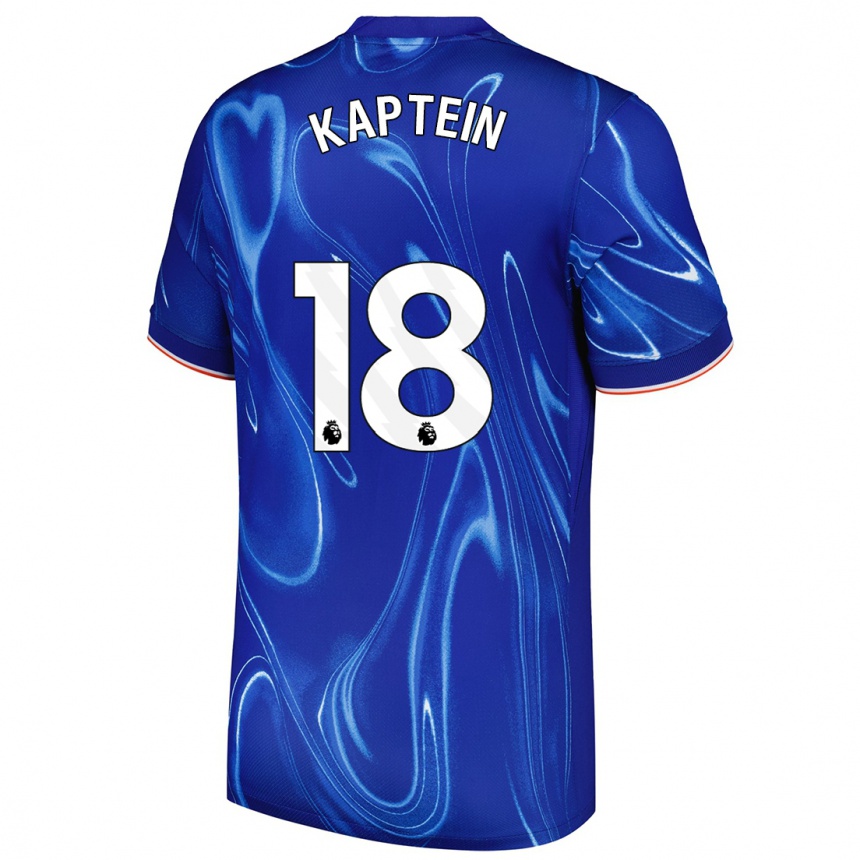 Kids Football Wieke Kaptein #18 Blue White Home Jersey 2024/25 T-Shirt Uk