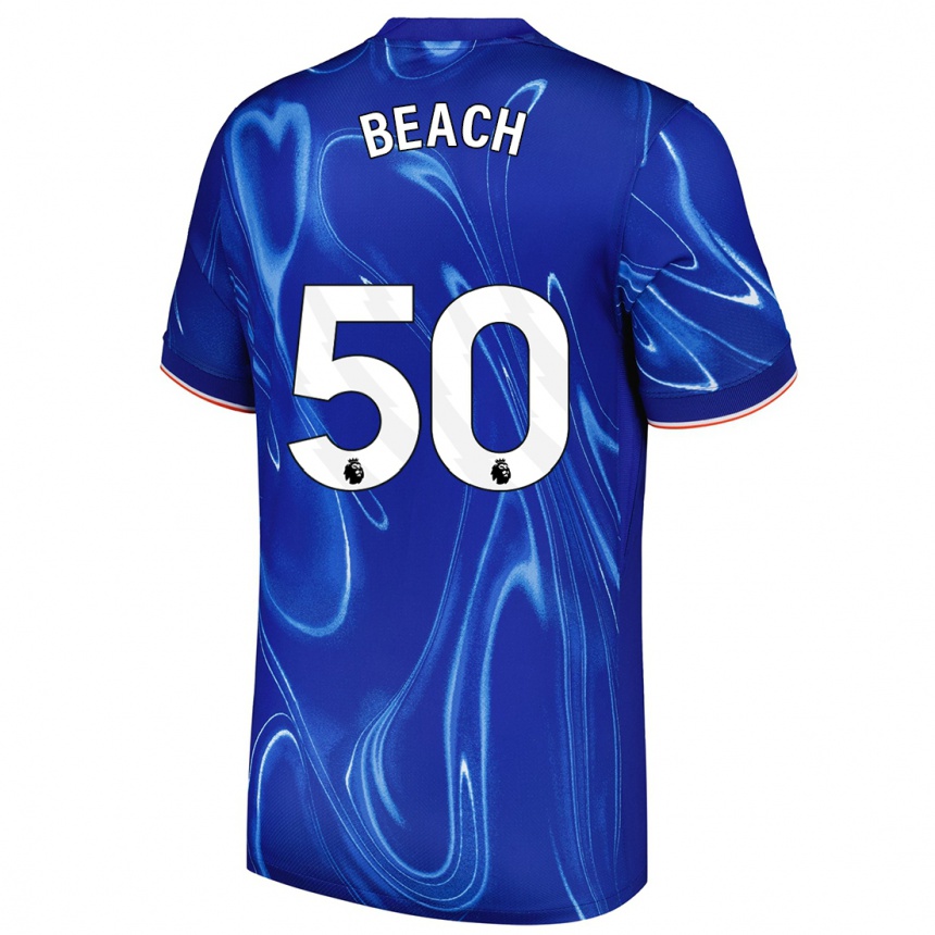 Kids Football Eddie Beach #50 Blue White Home Jersey 2024/25 T-Shirt Uk