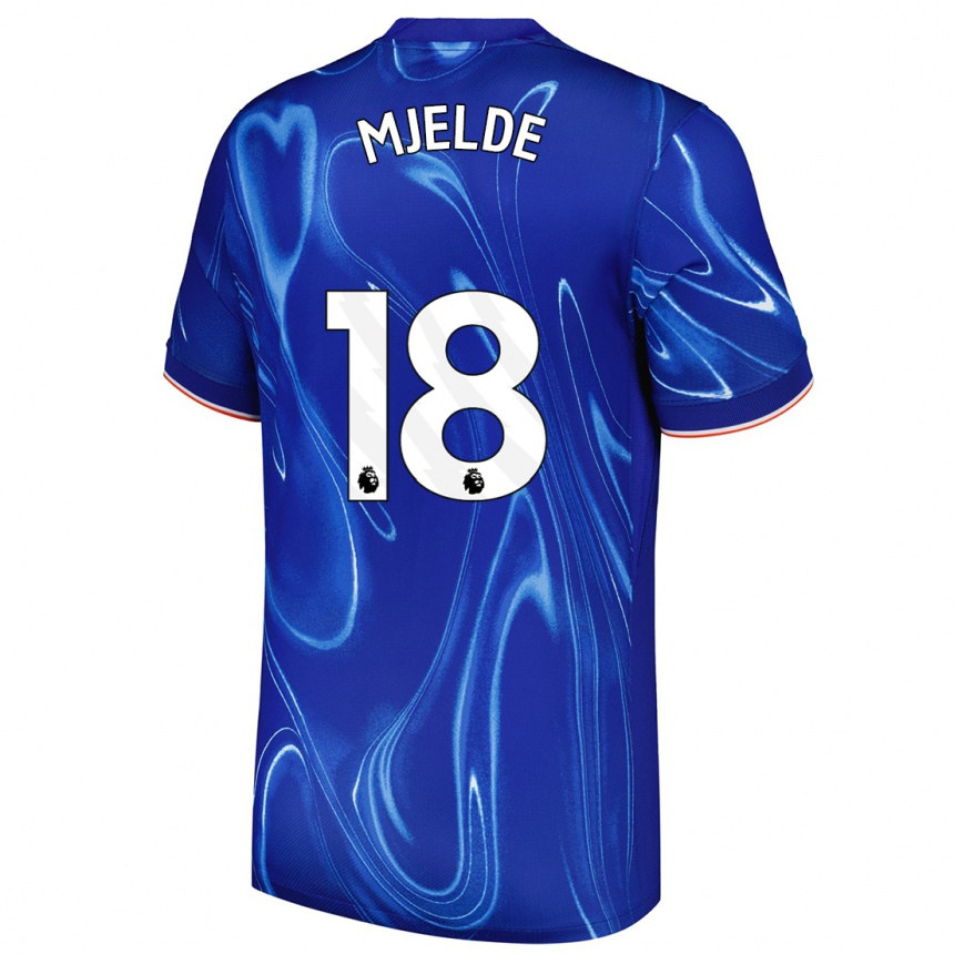 Kids Football Maren Mjelde #18 Blue White Home Jersey 2024/25 T-Shirt Uk