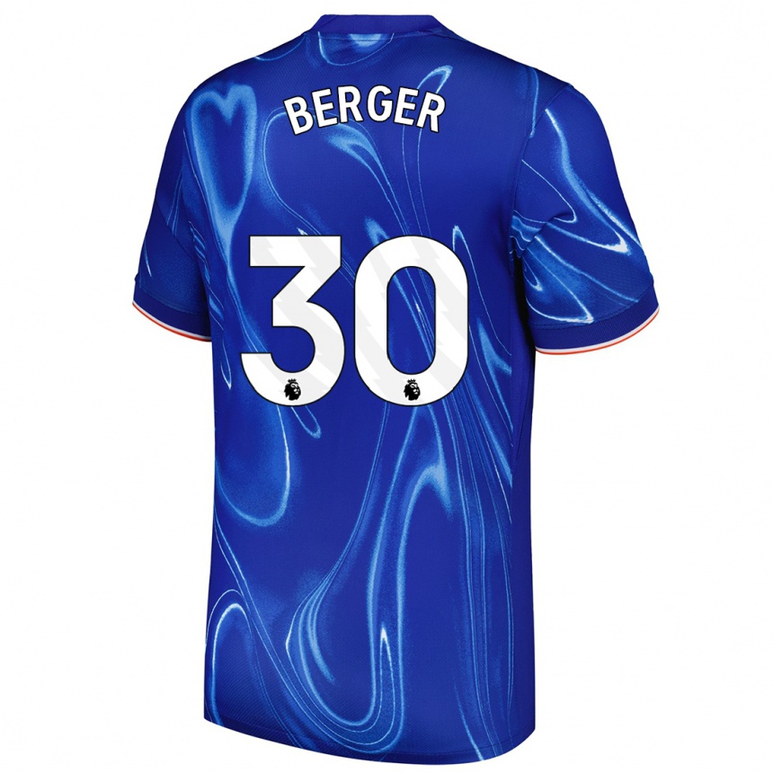 Kids Football Ann-Katrin Berger #30 Blue White Home Jersey 2024/25 T-Shirt Uk