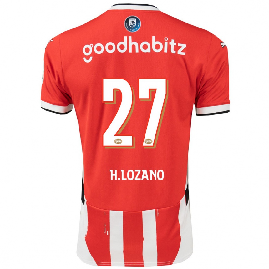 Kids Football Hirving Lozano #27 Red White Home Jersey 2024/25 T-Shirt Uk