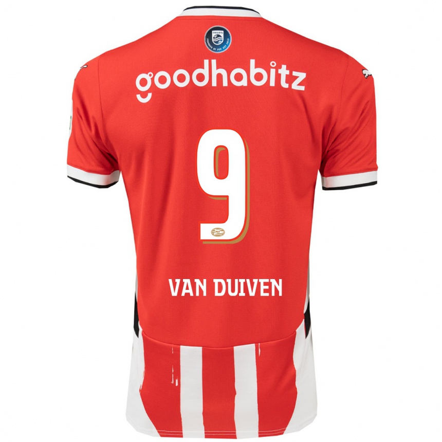 Kids Football Jason Van Duiven #9 Red White Home Jersey 2024/25 T-Shirt Uk