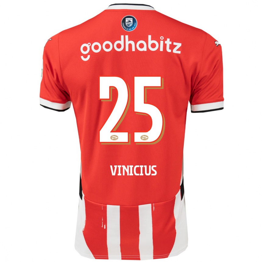 Kids Football Carlos Vinicius #25 Red White Home Jersey 2024/25 T-Shirt Uk