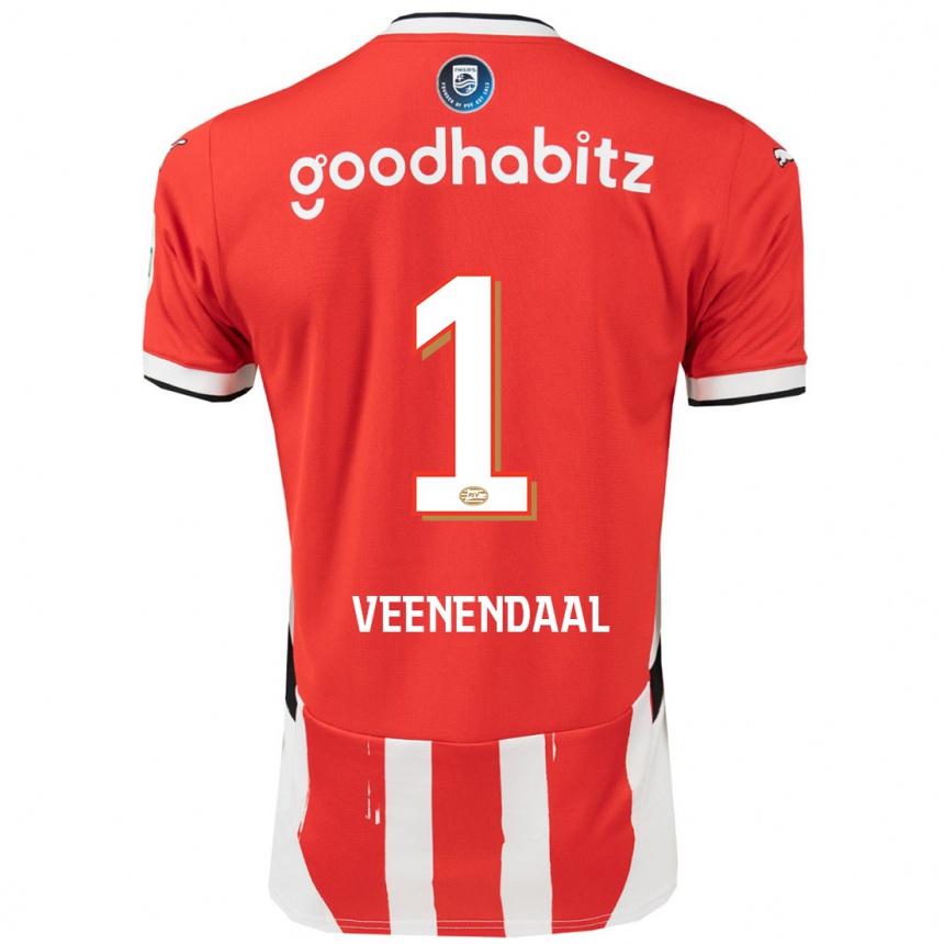 Kids Football Sari Van Veenendaal #1 Red White Home Jersey 2024/25 T-Shirt Uk