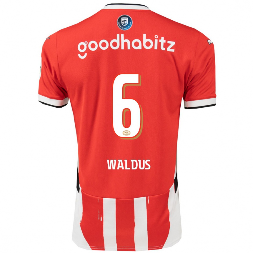 Kids Football Maruschka Waldus #6 Red White Home Jersey 2024/25 T-Shirt Uk