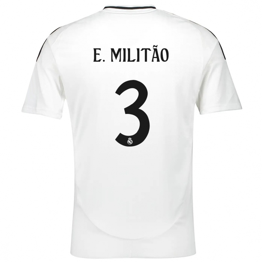 Kids Football Eder Militao #3 White Home Jersey 2024/25 T-Shirt Uk