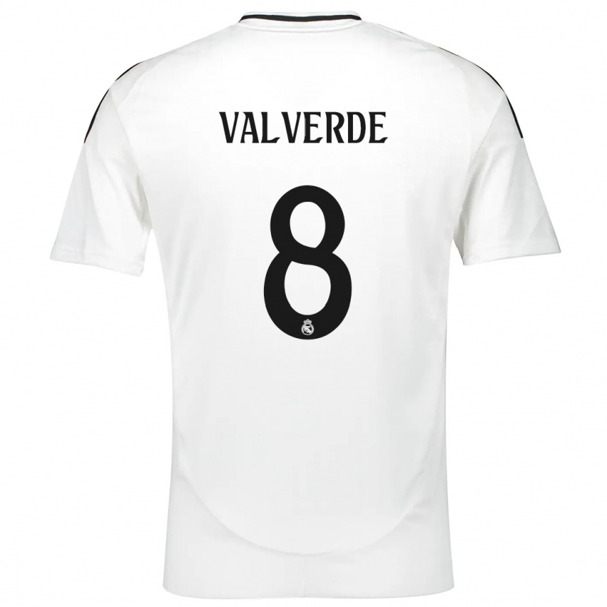 Kids Football Federico Valverde #8 White Home Jersey 2024/25 T-Shirt Uk