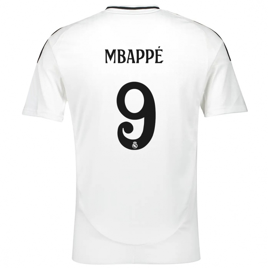 Kids Football Kylian Mbappe #9 White Home Jersey 2024/25 T-Shirt Uk