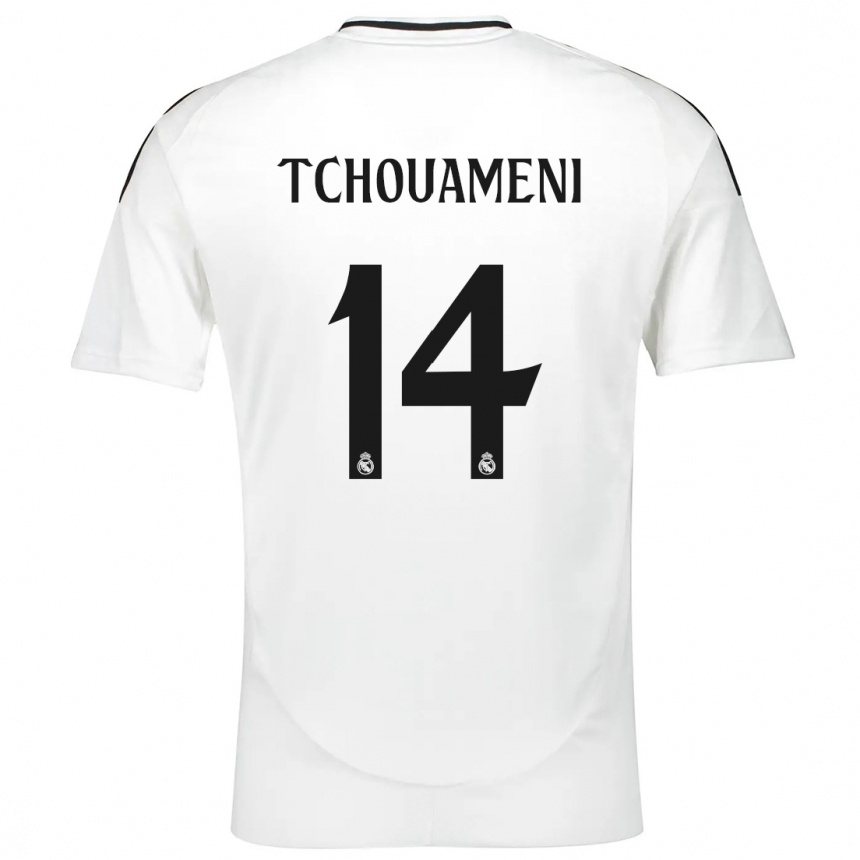 Kids Football Aurelien Tchouameni #14 White Home Jersey 2024/25 T-Shirt Uk