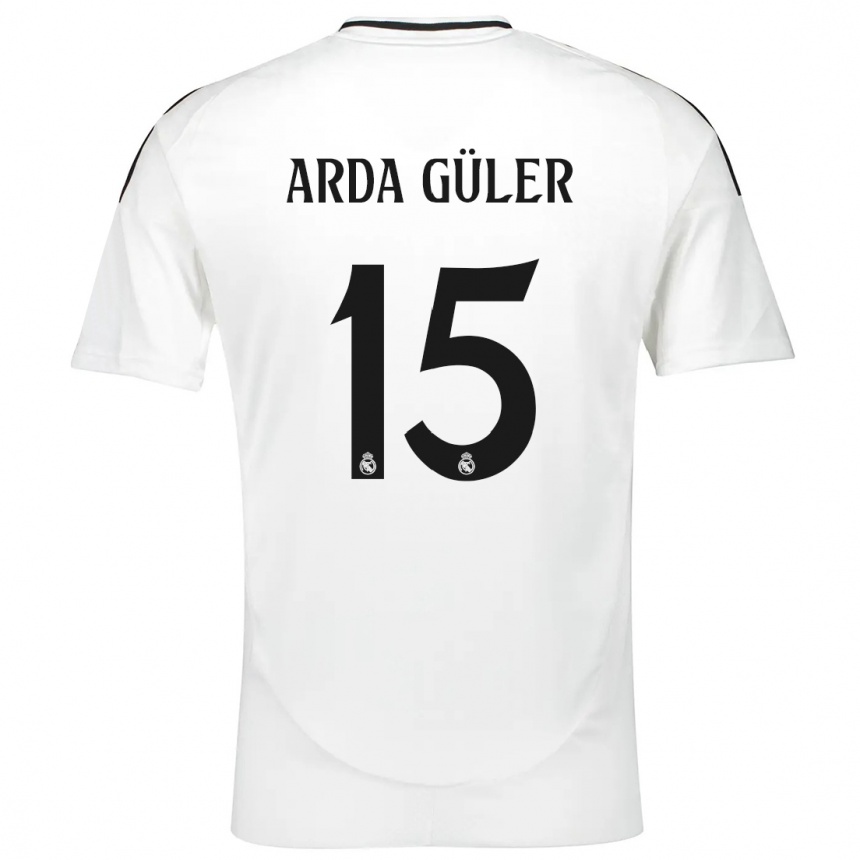 Kids Football Arda Güler #15 White Home Jersey 2024/25 T-Shirt Uk