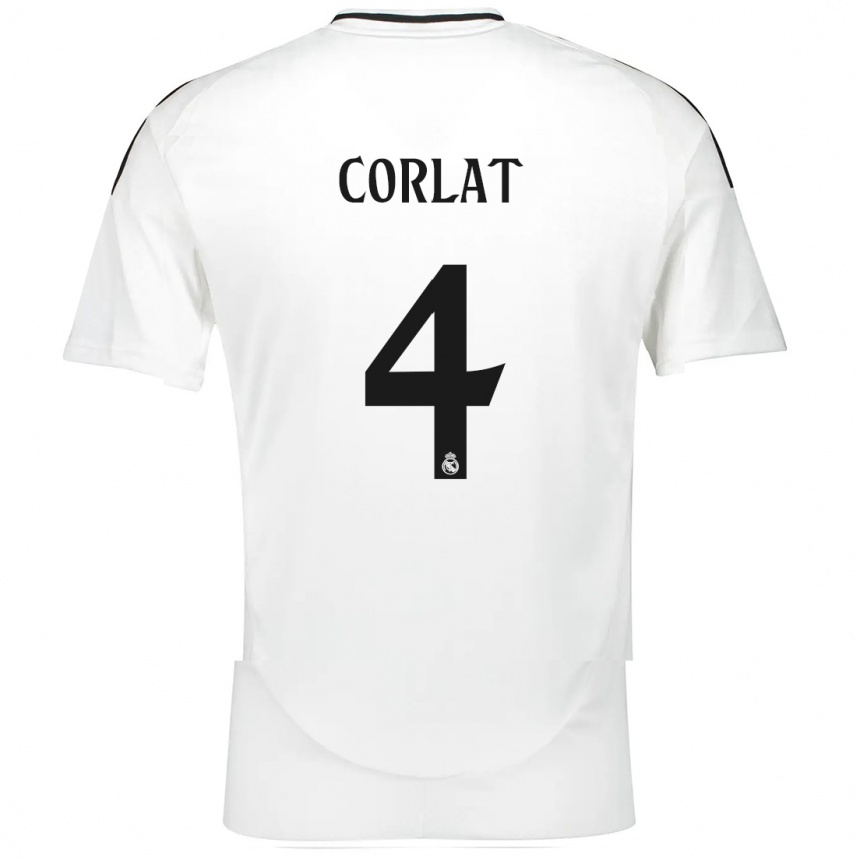 Kids Football Edu Corlat #4 White Home Jersey 2024/25 T-Shirt Uk