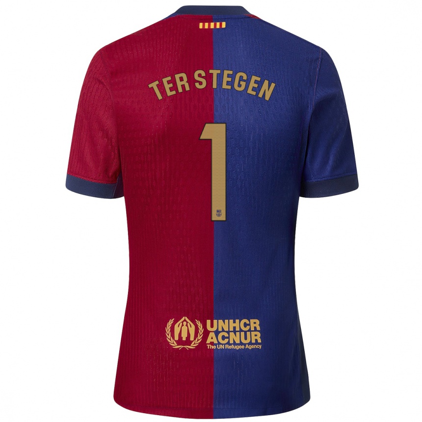 Kids Football Marc-Andre Ter Stegen #1 Blue Red Home Jersey 2024/25 T-Shirt Uk