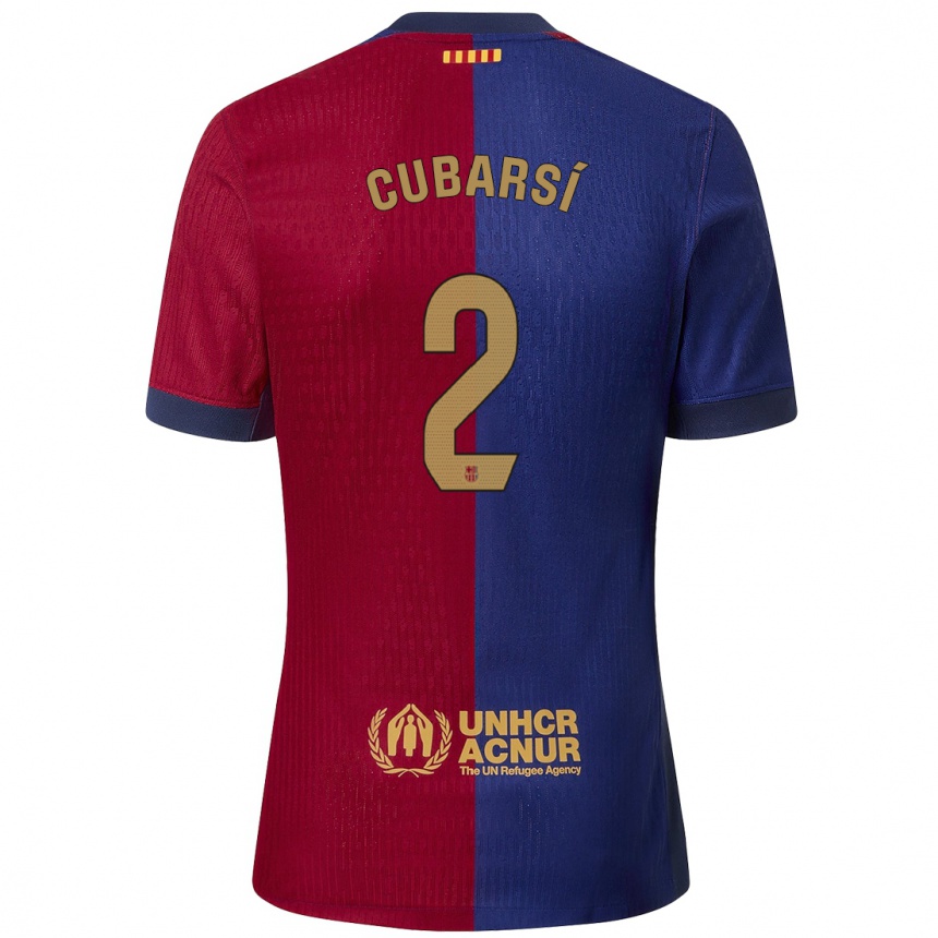 Kids Football Pau Cubarsí #2 Blue Red Home Jersey 2024/25 T-Shirt Uk