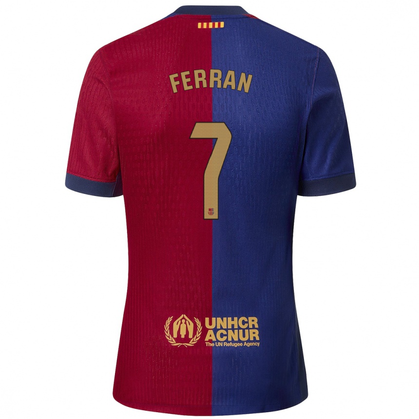 Kids Football Ferran Torres #7 Blue Red Home Jersey 2024/25 T-Shirt Uk