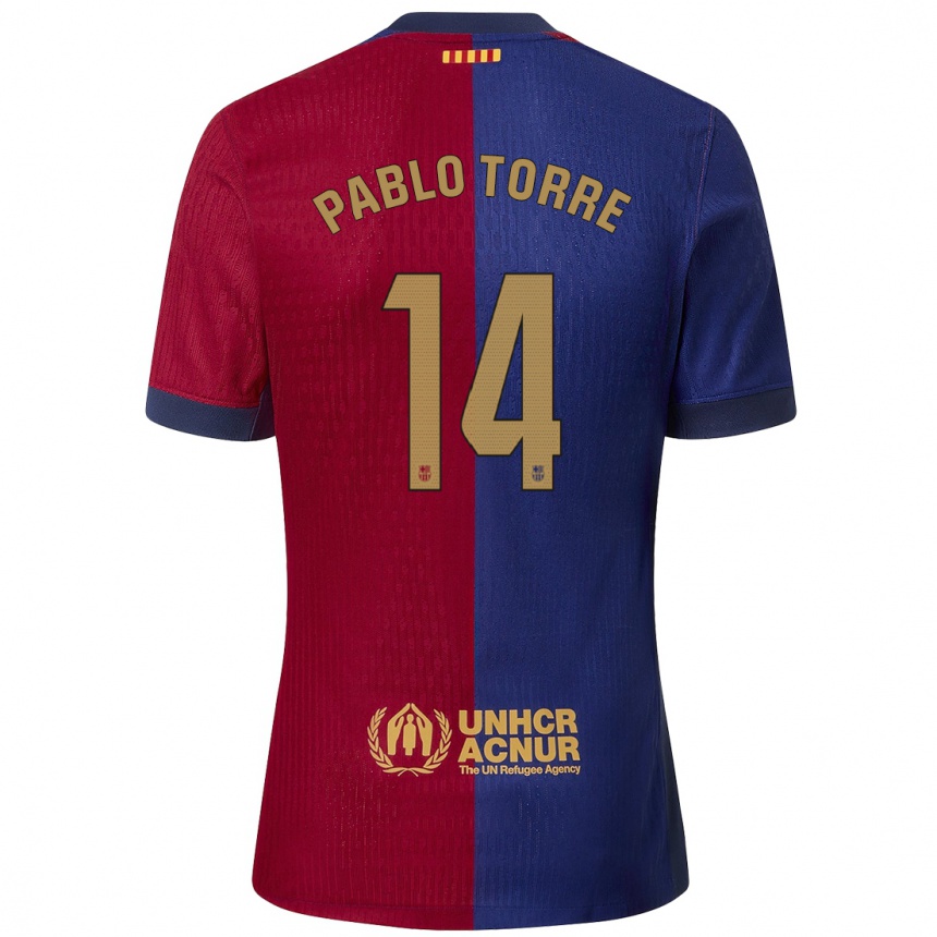 Kids Football Pablo Torre #14 Blue Red Home Jersey 2024/25 T-Shirt Uk