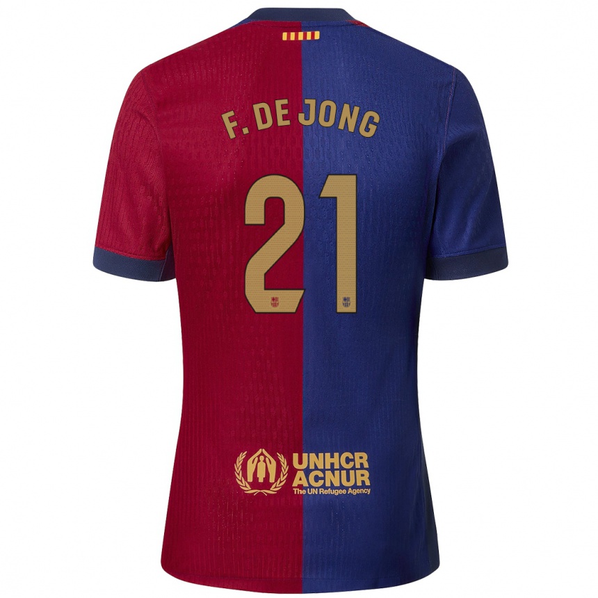 Kids Football Frenkie De Jong #21 Blue Red Home Jersey 2024/25 T-Shirt Uk