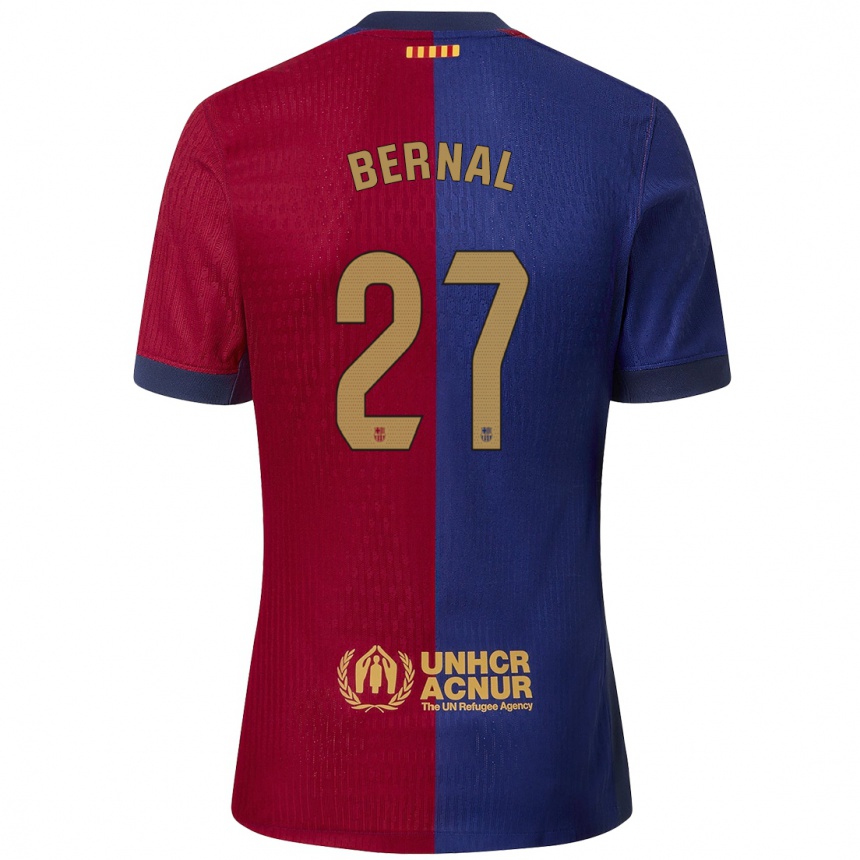 Kids Football Marc Bernal #27 Blue Red Home Jersey 2024/25 T-Shirt Uk