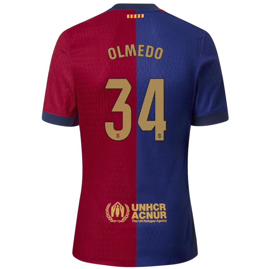 Kids Football Alexis Olmedo #34 Blue Red Home Jersey 2024/25 T-Shirt Uk