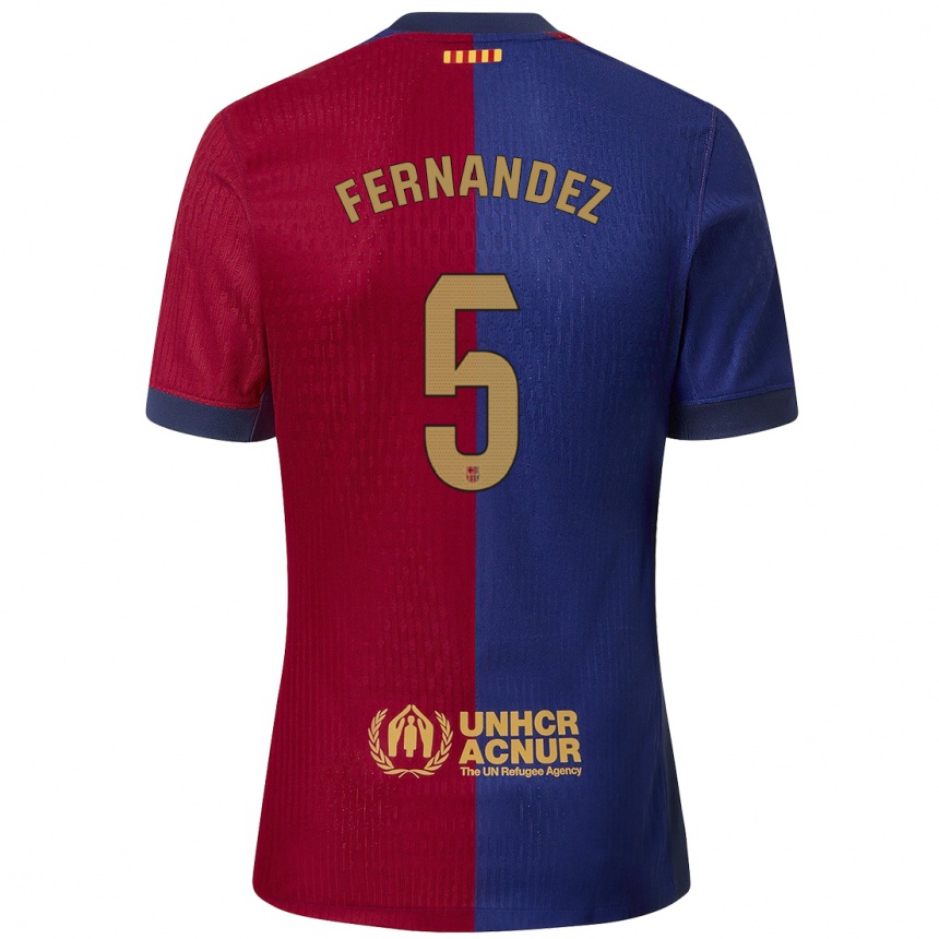 Kids Football Jana Fernández #5 Blue Red Home Jersey 2024/25 T-Shirt Uk