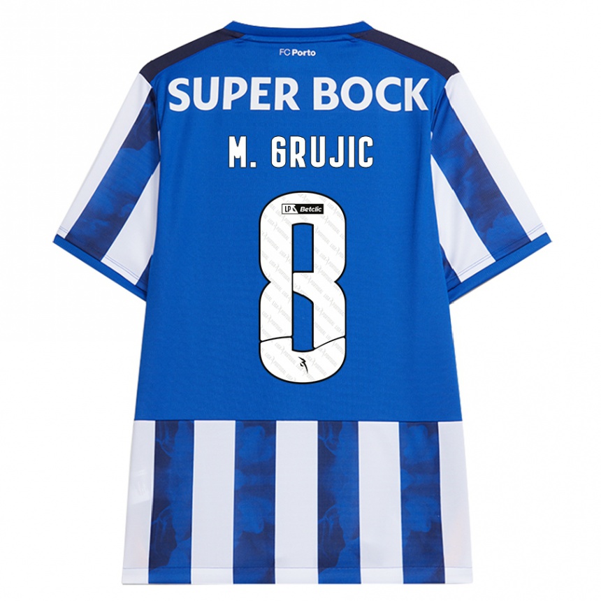 Kids Football Marko Grujic #8 Blue White Home Jersey 2024/25 T-Shirt Uk