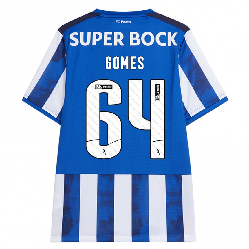 Kids Football Luís Gomes #64 Blue White Home Jersey 2024/25 T-Shirt Uk