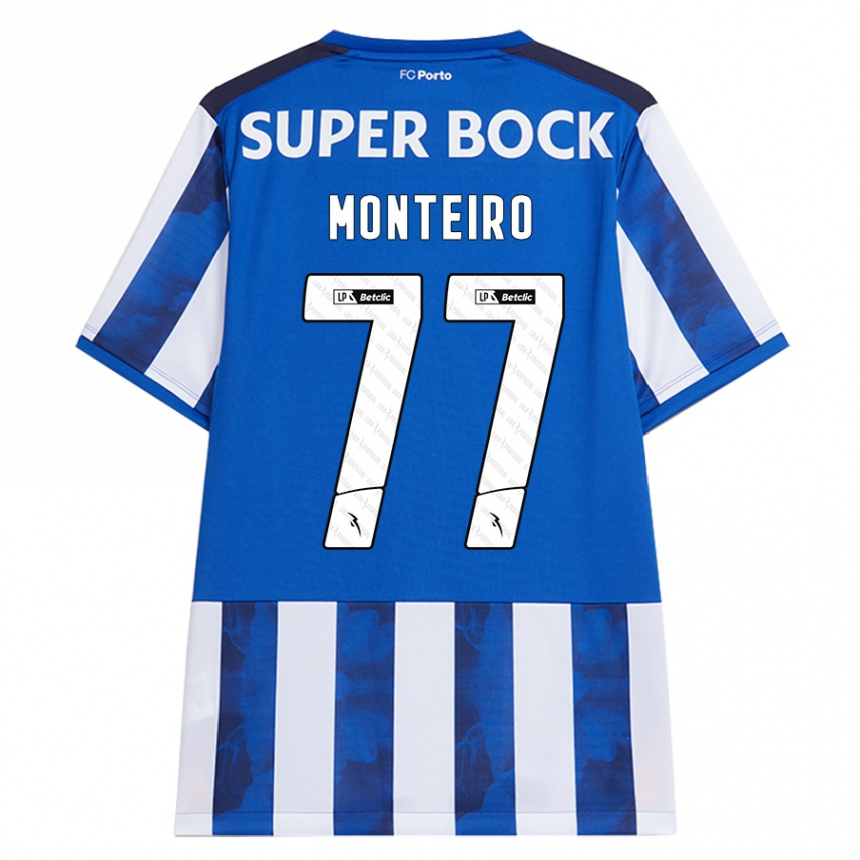 Kids Football Rui Monteiro #77 Blue White Home Jersey 2024/25 T-Shirt Uk