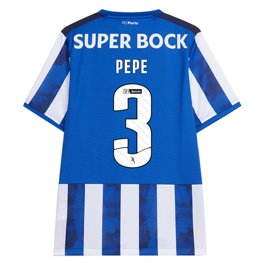 Kids Football Pepe #3 Blue White Home Jersey 2024/25 T-Shirt Uk