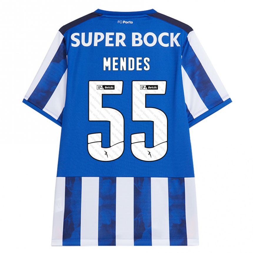 Kids Football João Mendes #55 Blue White Home Jersey 2024/25 T-Shirt Uk