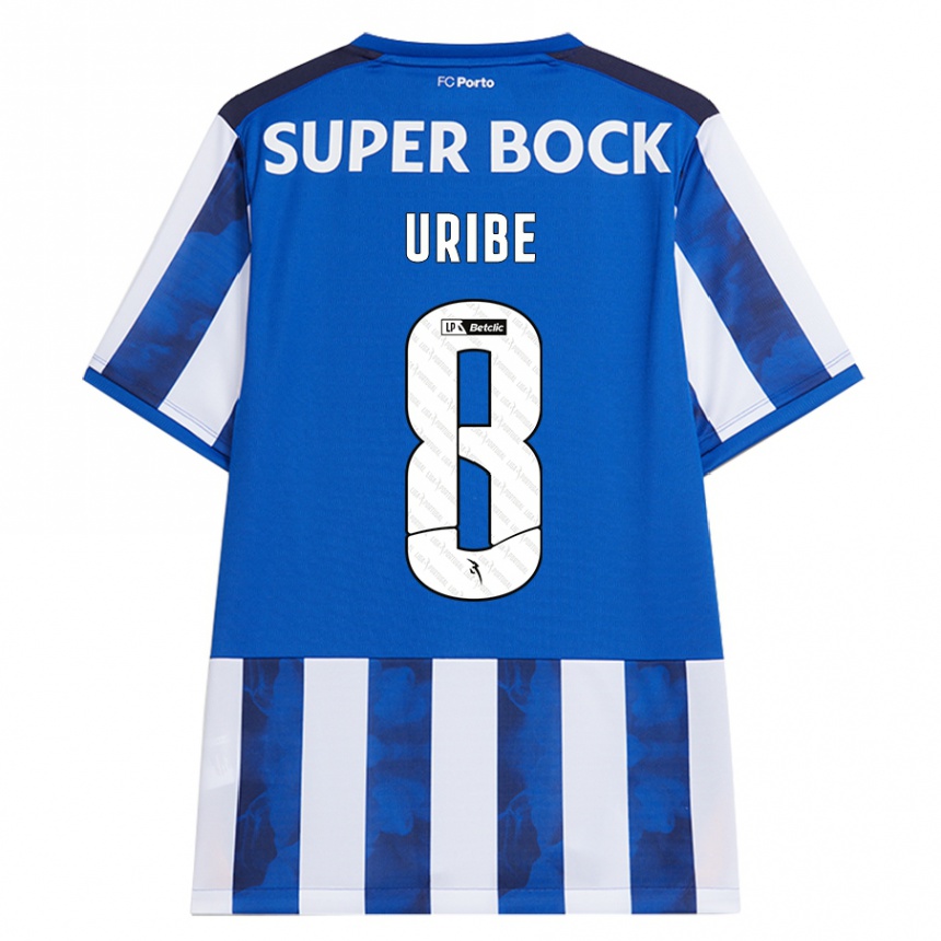 Kids Football Mateus Uribe #8 Blue White Home Jersey 2024/25 T-Shirt Uk