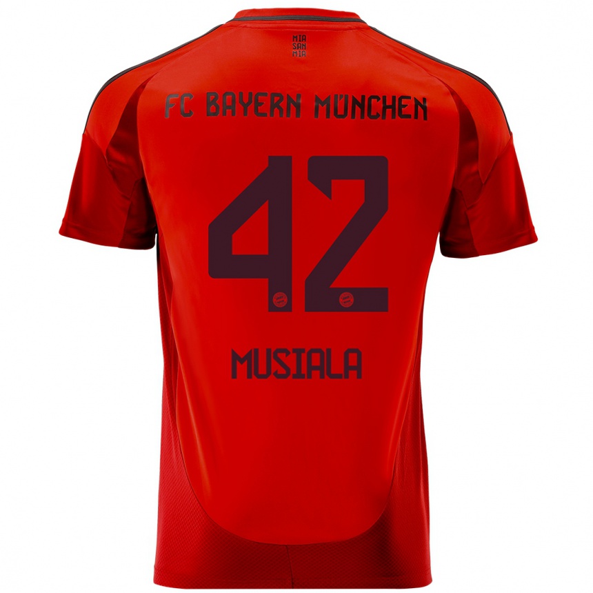 Kids Football Jamal Musiala #42 Red Home Jersey 2024/25 T-Shirt Uk