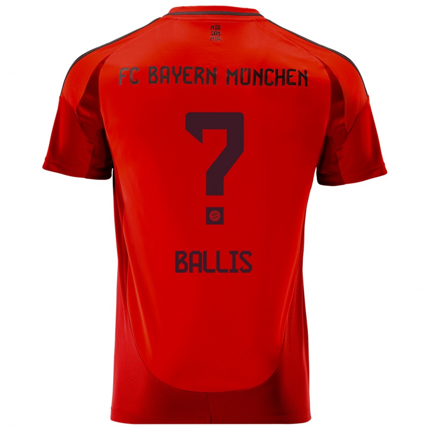 Kids Football Benjamin Ballis #0 Red Home Jersey 2024/25 T-Shirt Uk