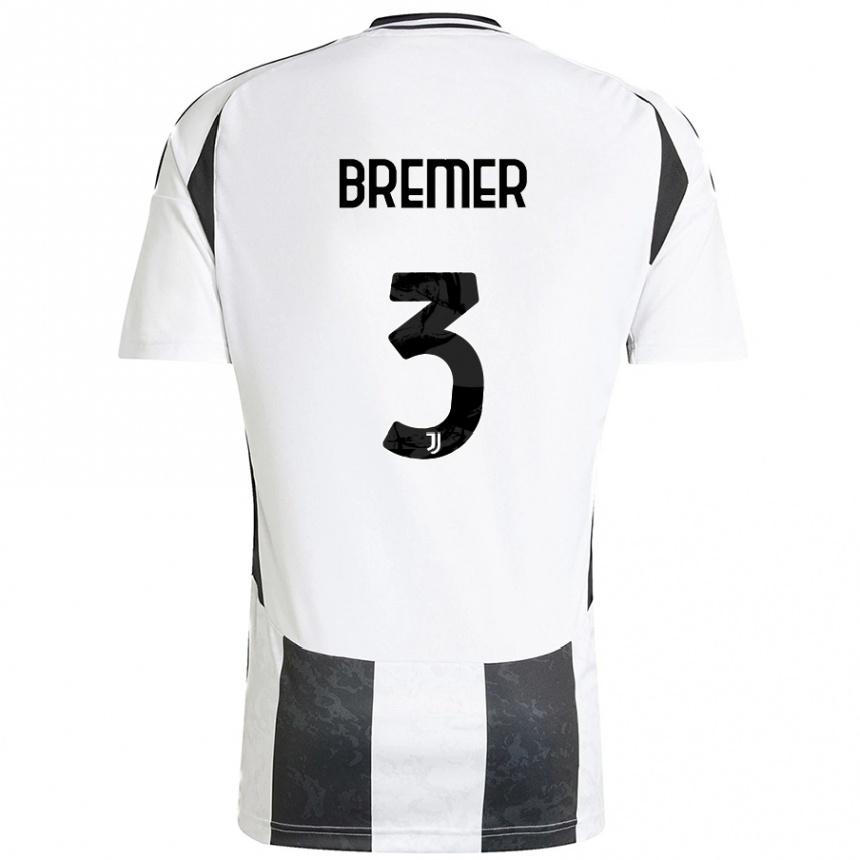 Kids Football Bremer #3 White Black Home Jersey 2024/25 T-Shirt Uk