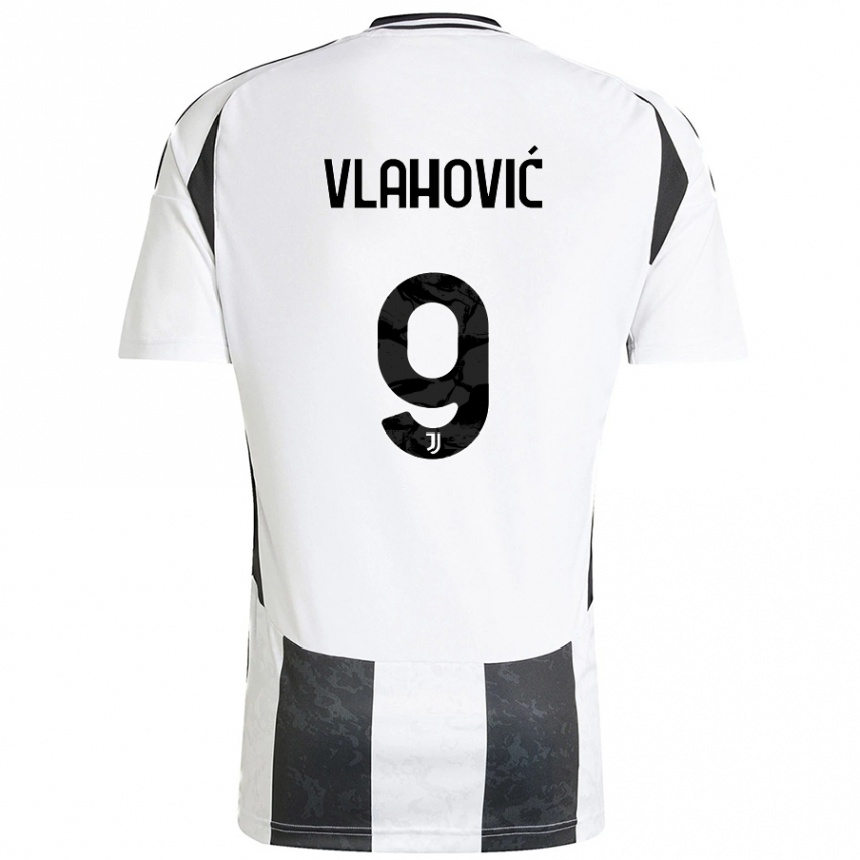 Kids Football Dusan Vlahovic #9 White Black Home Jersey 2024/25 T-Shirt Uk