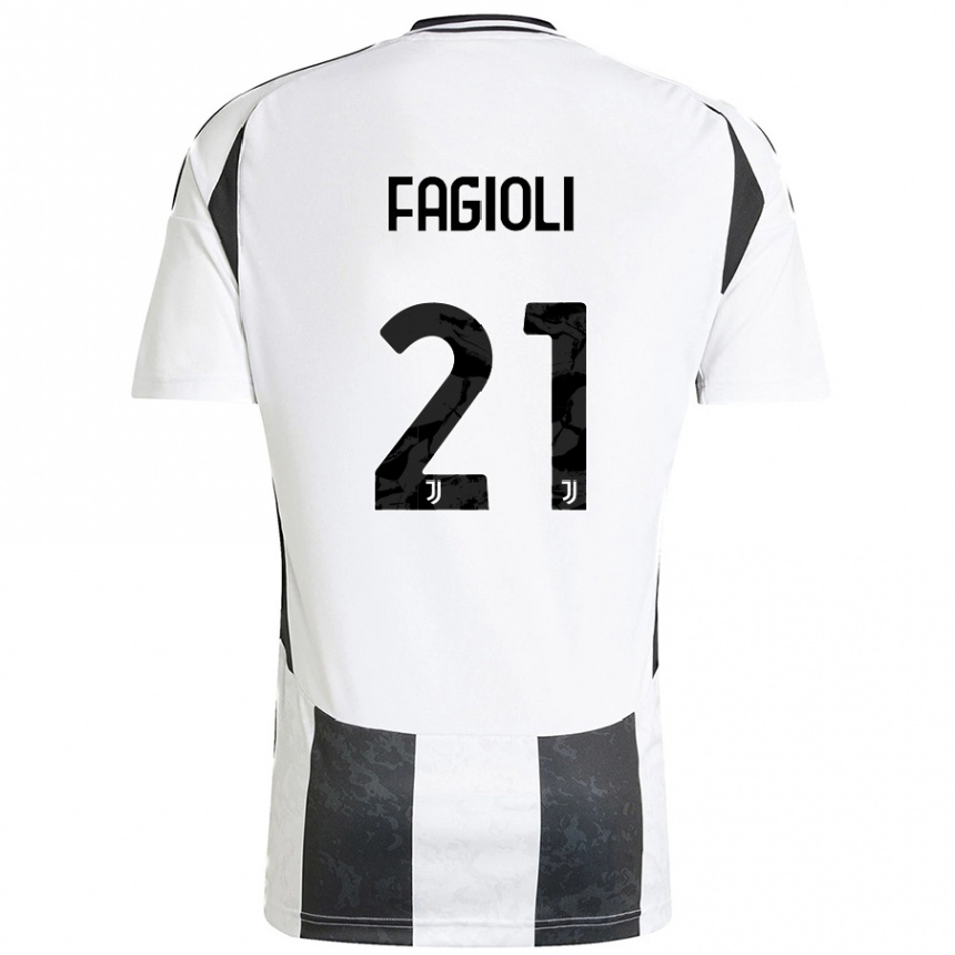 Kids Football Nicolo Fagioli #21 White Black Home Jersey 2024/25 T-Shirt Uk