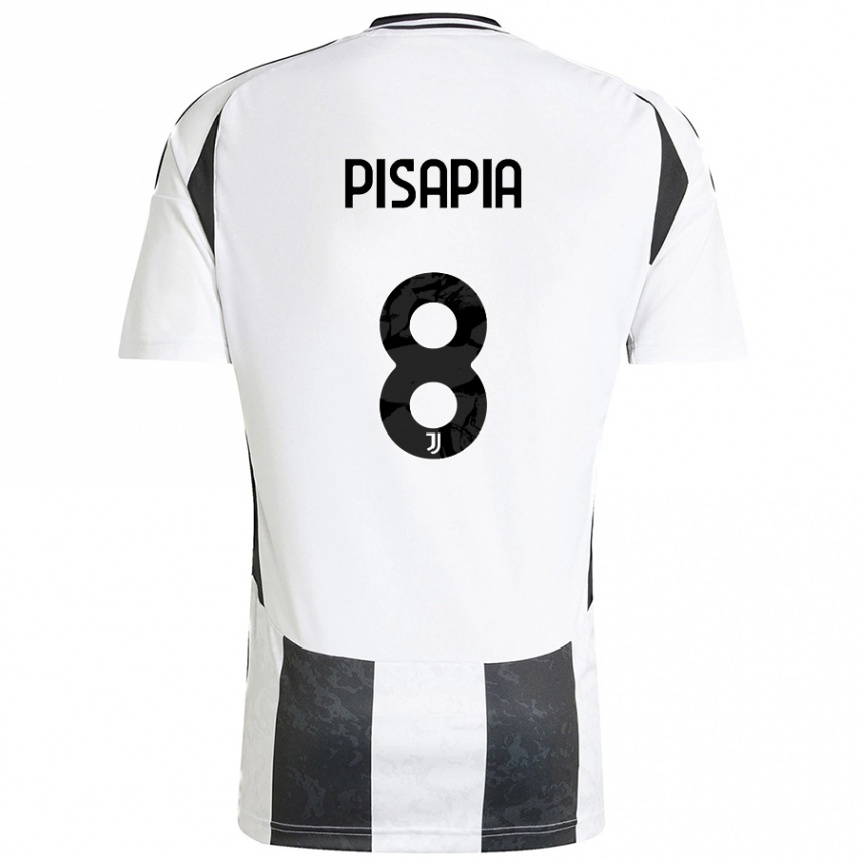 Kids Football Luciano Pisapia #8 White Black Home Jersey 2024/25 T-Shirt Uk